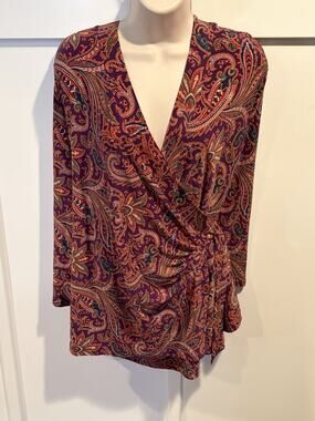 NWT Lauren Ralph Lauren Women’s 3X Plus Paisley V-Neck Long Sleeve Knit Blouse